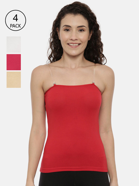 

GOLDSTROMS Women Pack Of 4 Solid Camisoles, Red