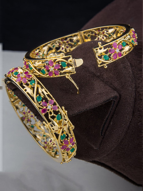 

Alankruthi Set Of 2 Gold-Plated Pink & Green Stone-Studded Handcrafted Bangles