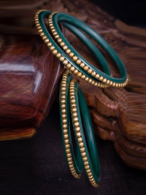 

Alankruthi Set Of 4 Gold-Plated Green Handcrafted Matte Bangles