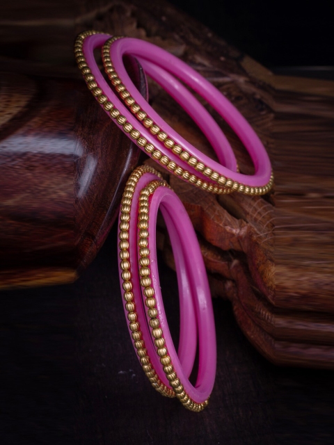 

Alankruthi Set Of 4 Gold-Plated Pink Beaded Handcrafted Bangles