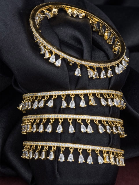 

Alankruthi Women Set Of 4 Gold-Plated White AD & CZ Stone-Studded Handcrafted Bangles
