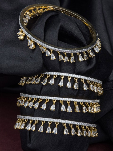 

Alankruthi Set Of 4 Gold-Plated White Studded Handcrafted Bangles