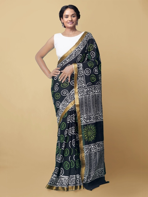 

Unnati Silks Women Black & White Pure Handloom Mangalagiri Cotton Sustainable Saree