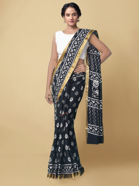 

Unnati Silks Women Black & White Pure Dabu Chanderi Sico Sustainable Saree