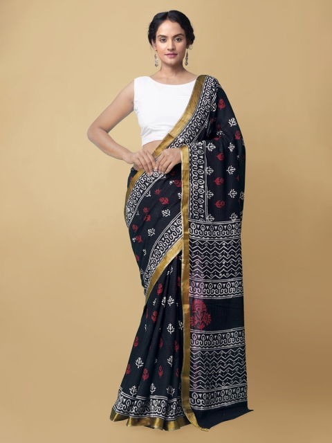 

Unnati Silks Women Black & White Pure Dabu Chanderi Sico Sustainable Saree