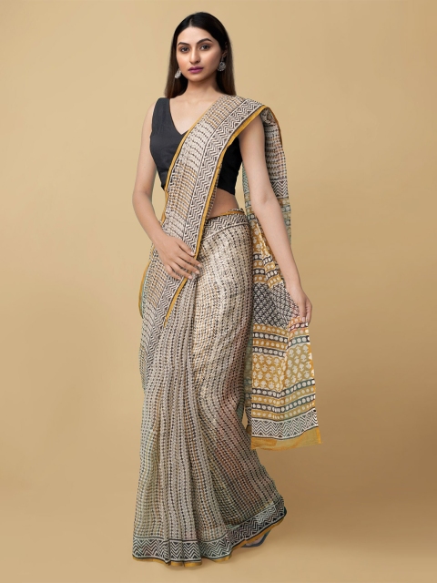 

Unnati Silks Women Cream & Black Printed Kota Cotton Saree