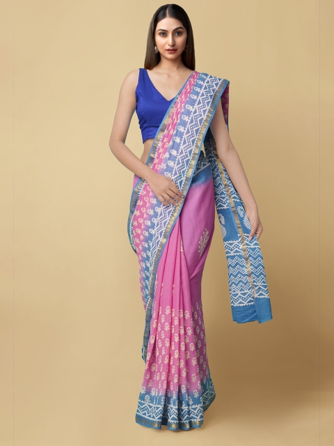 

Unnati Silks Women Pink & Blue Handloom Sustainable Saree