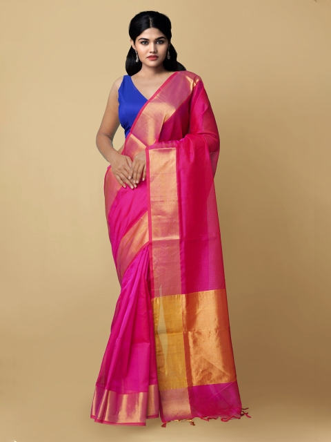 

Unnati Silks Pink & Gold-Toned Silk Cotton Kanjeevaram Saree