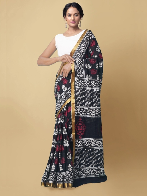 

Unnati Silks Women Black & red Pure Bagru Chanderi Sico Sustainable Saree