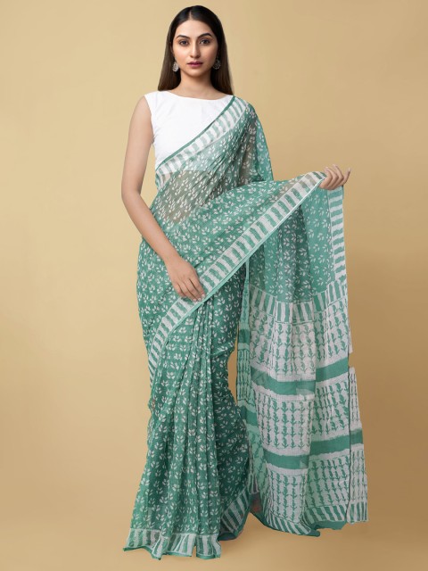 

Unnati Silks Green & White Bagh Pure Cotton Kota Saree