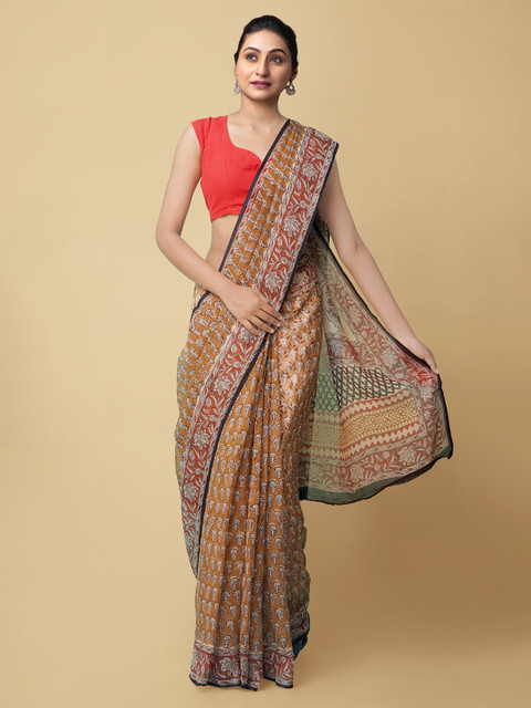 

Unnati Silks Women Brown & Red Pure Dabu Chanderi Sico Sustainable Saree