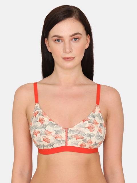 

Zivame Cream-Coloured & Orange Floral T-shirt Bra Half Coverage ZI10U3FASHBWHIT