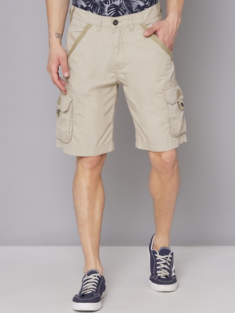 

LINDBERGH Men Beige Loose Fit Mid-Rise Cargo Shorts