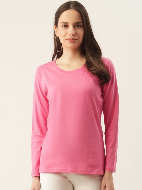 

PRINTOCTOPUS Women Pink Pure Cotton Solid T-shirt