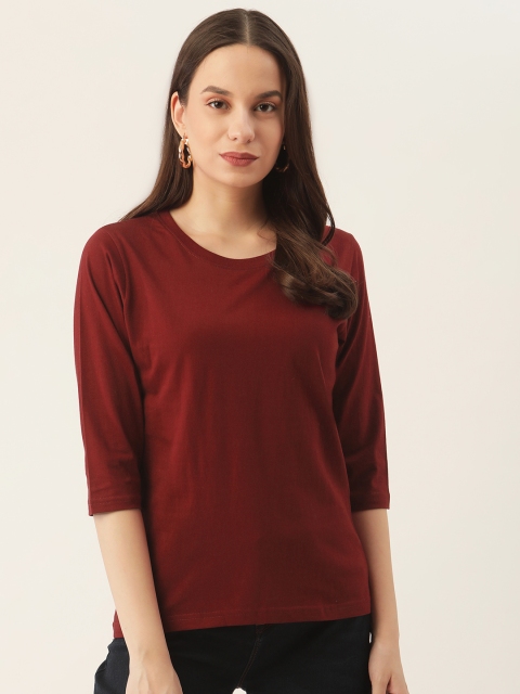 

PRINTOCTOPUS Women Maroon Pure Cotton T-shirt