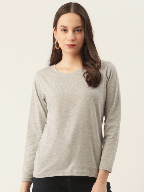 

PRINTOCTOPUS Women Grey Pure Cotton T-shirt