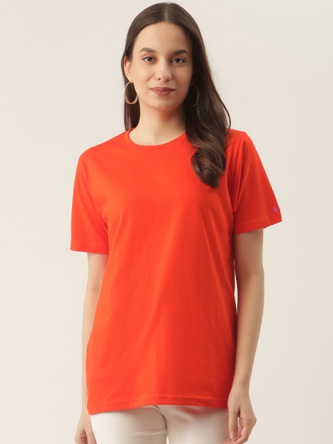 

PRINTOCTOPUS Women Orange Solid Cotton T-shirt