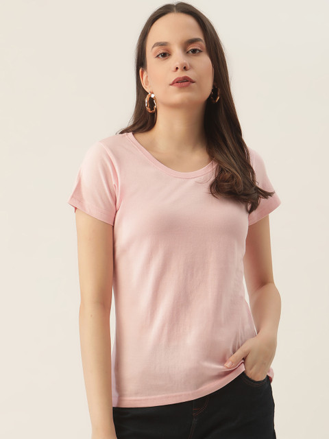 

PRINTOCTOPUS Women Pink Solid Cotton T-shirt