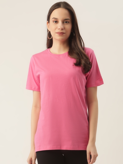 

PRINTOCTOPUS Women Pink Solid Cotton T-shirt