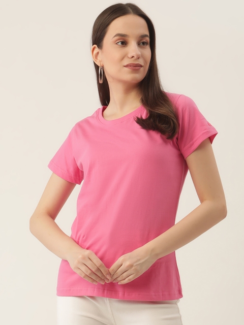 

PRINTOCTOPUS Women Pink Solid Cotton T-shirt