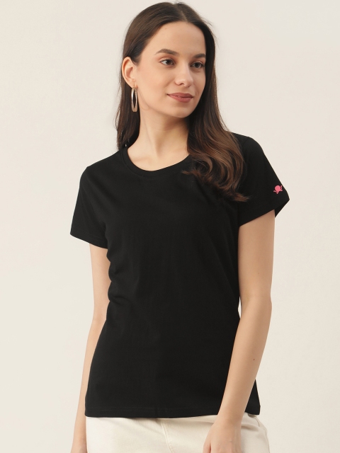 

PRINTOCTOPUS Women Black Solid Cottton T-shirt