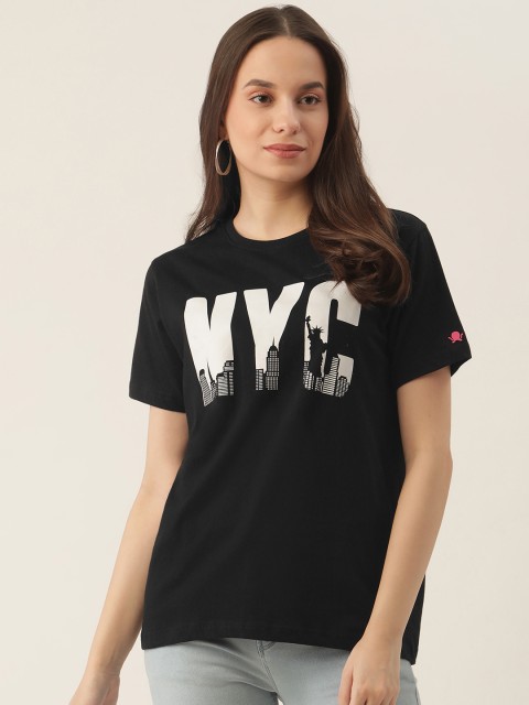

PRINTOCTOPUS Women Black & White Typography Print Cotton T-shirt