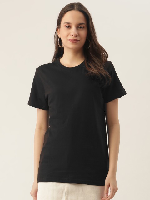 

PRINTOCTOPUS Women Black Solid Cotton T-shirt
