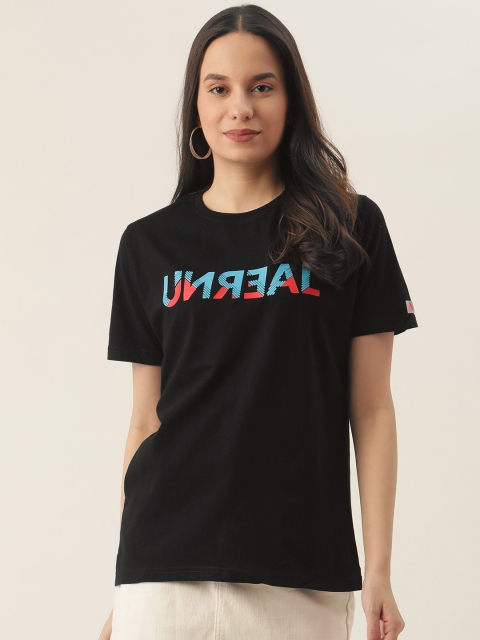 

PRINTOCTOPUS Women Black & Blue Typography Print Cotton T-shirt