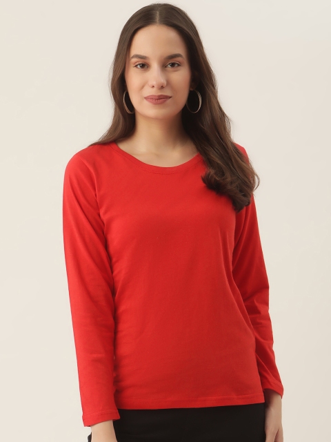 

PRINTOCTOPUS Women Red Pure Cotton T-shirt