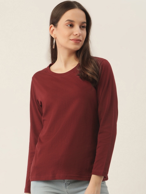 

PRINTOCTOPUS Women Maroon Pure Cotton T-shirt