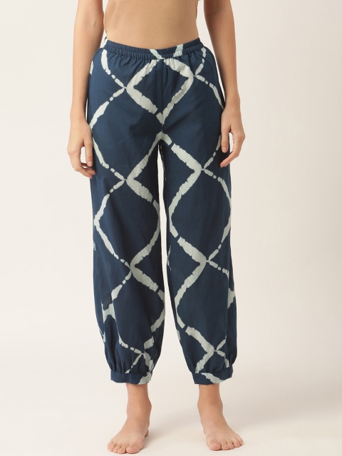 

pinwheel Women Navy Blue & Off White Pure Cotton Printed Jogger Style Lounge Pants