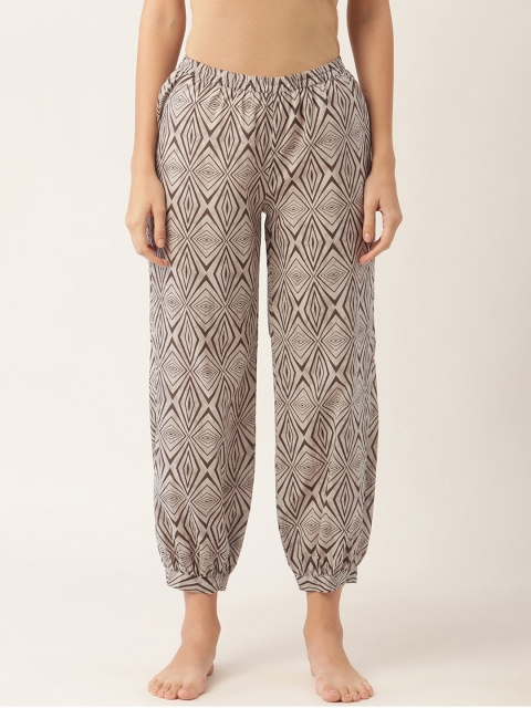 

pinwheel Women Taupe & Coffee Brown Pure Cotton Printed Jogger Style Lounge Pants