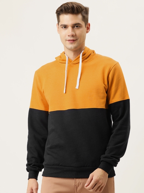 

Campus Sutra Men Mustard Yellow & Black Colourblocked Hooded Sweatshirt
