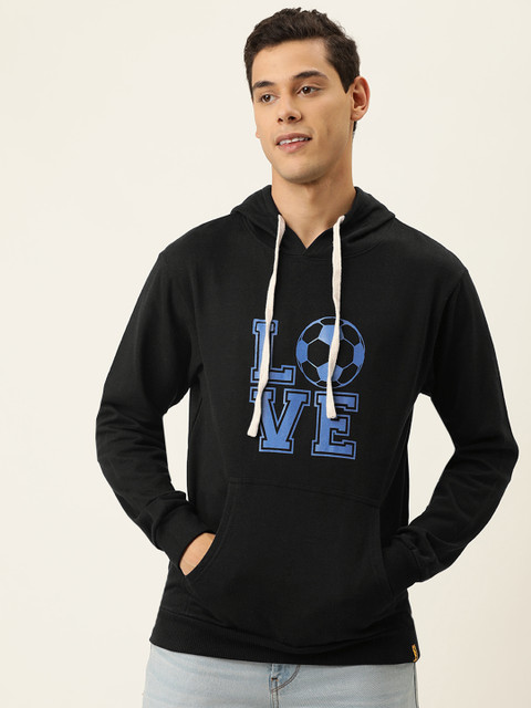 

Campus Sutra Men Black Printed Hooded Sweatshirt