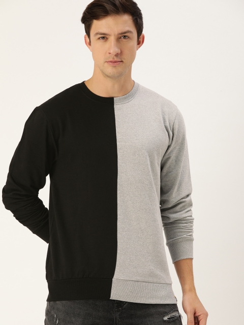 

Campus Sutra Men Black & Grey Melange Pure Cotton Colourblocked Sweatshirt