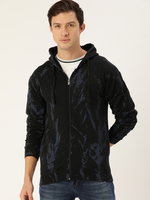 

Campus Sutra Men Black Printed Hooded Sweatshirt