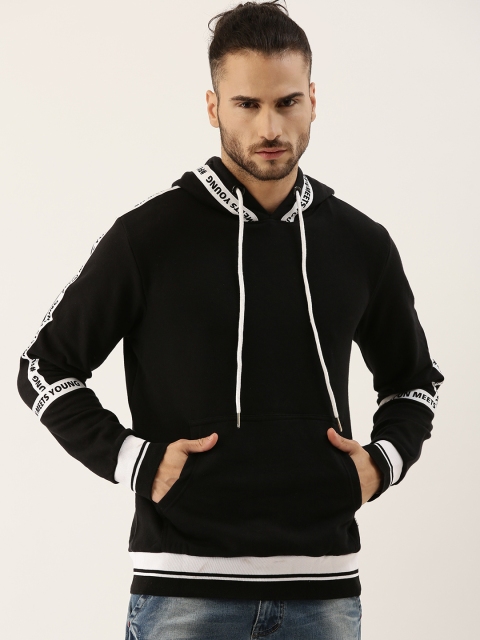 

Campus Sutra Men Black Hooded Tape Detailed Sweatshirt