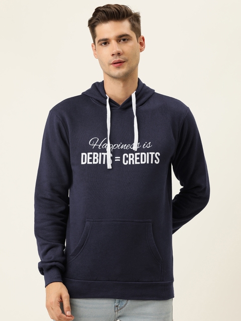 

Campus Sutra Men Navy Blue Printed Hooded Sweatshirt