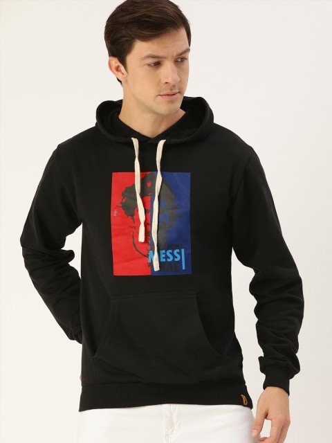 

Campus Sutra Men Black & Red Pure Cotton Printed Hooded Sweatshirt