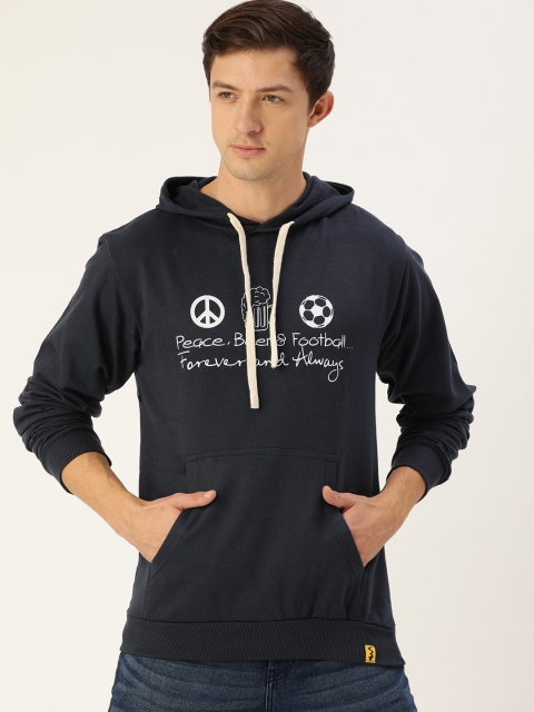 

Campus Sutra Men Navy Blue Printed Hooded Sweatshirt