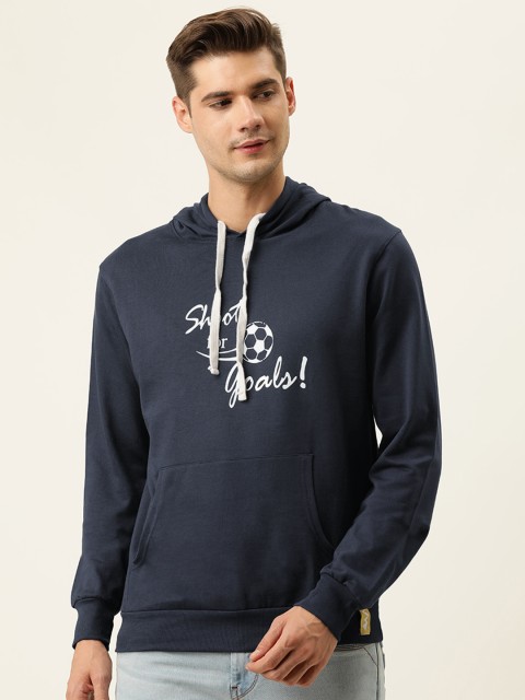 

Campus Sutra Men Navy Blue Printed Hooded Sweatshirt