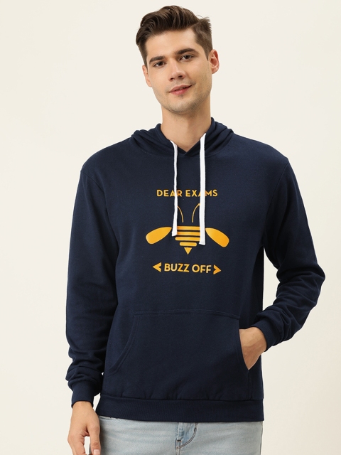

Campus Sutra Men Navy Blue Printed Hooded Sweatshirt