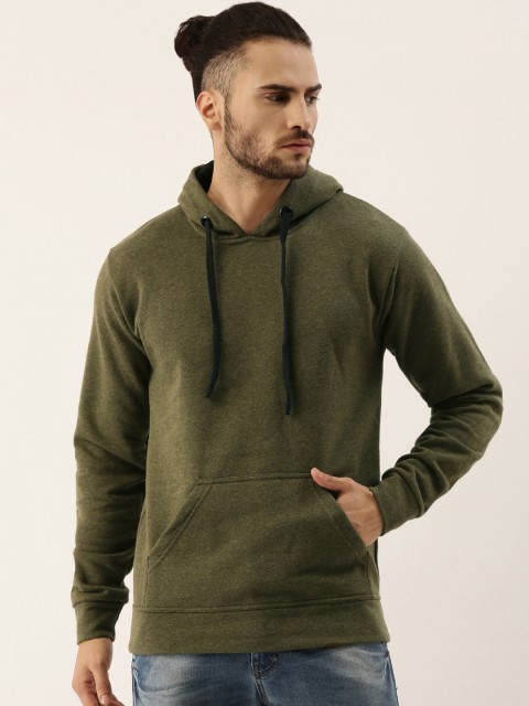 

Campus Sutra Men Olive Green Hooded Sweatshirt