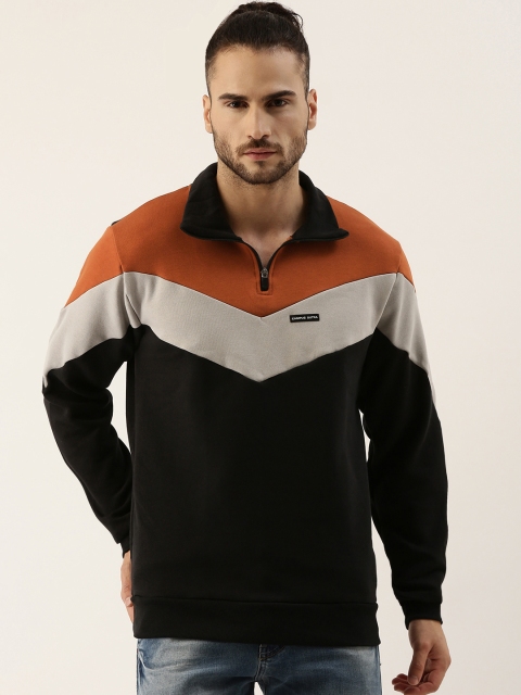 

Campus Sutra Men Orange & Black Colourblocked Sweatshirt