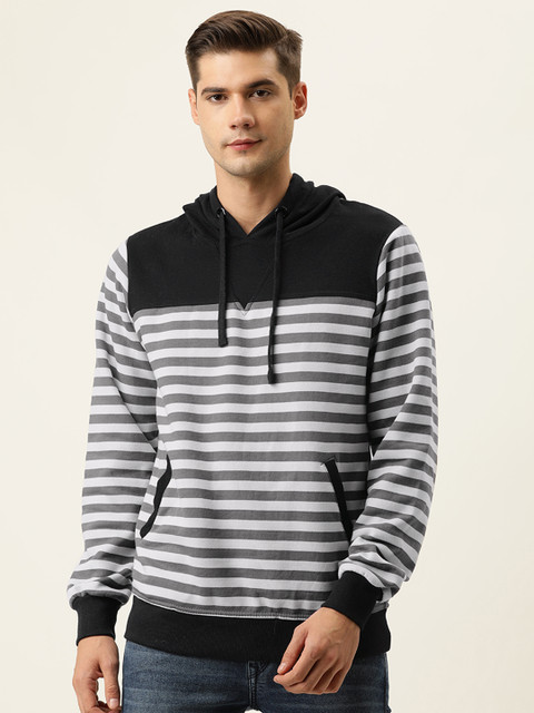 

Campus Sutra Men White & Grey Striped Hooded Sweatshirt