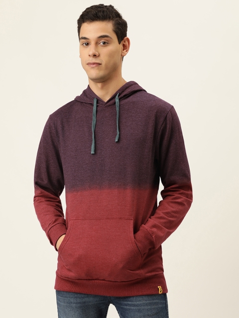 

Campus Sutra Men Burgundy & Maroon Colourblocked Hooded Sweatshirt