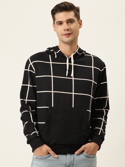 

Campus Sutra Men Black & White Checked Hooded Sweatshirt