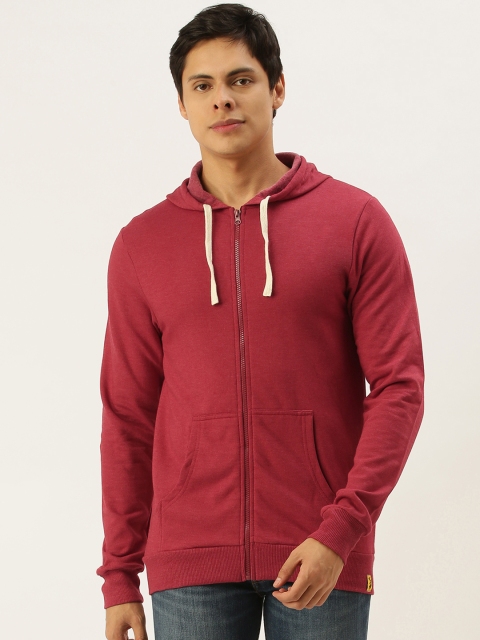

Campus Sutra Men Coral Red Hooded Sweatshirt