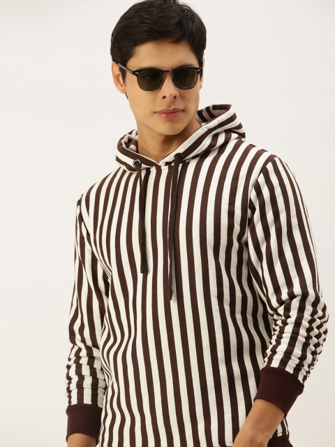 

Campus Sutra Men Brown & White Striped Hooded Sweatshirt