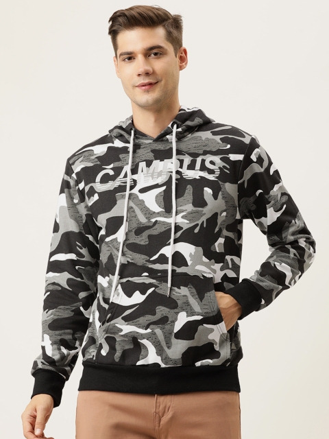 

Campus Sutra Men Black Camouflage Printed Hooded Sweatshirt